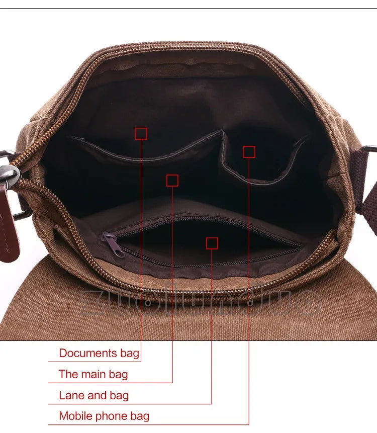 Men's Canvas Messenger Bag — Vintage Crossbody Shoulder Bag