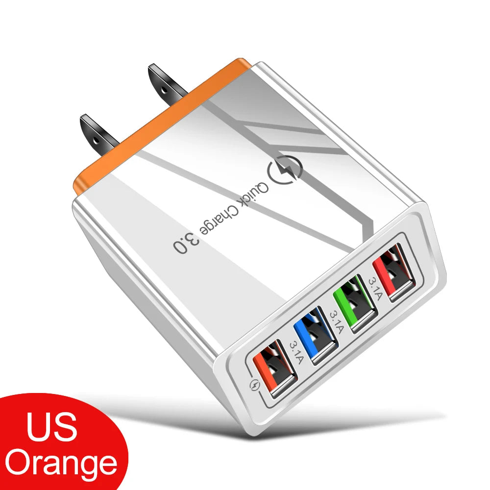 4-Port USB Fast Charger Wall Plug — Quick Charge 3.0 for iPhone & Android