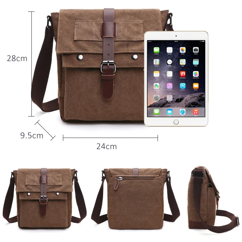 Men's Canvas Messenger Bag — Vintage Crossbody Shoulder Bag