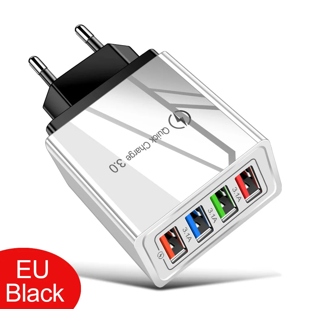 4-Port USB Fast Charger Wall Plug — Quick Charge 3.0 for iPhone & Android