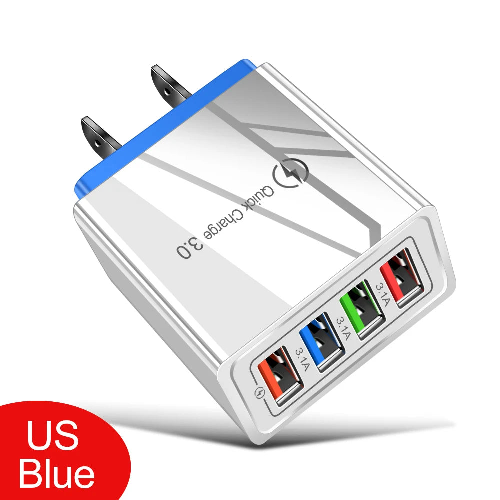 4-Port USB Fast Charger Wall Plug — Quick Charge 3.0 for iPhone & Android