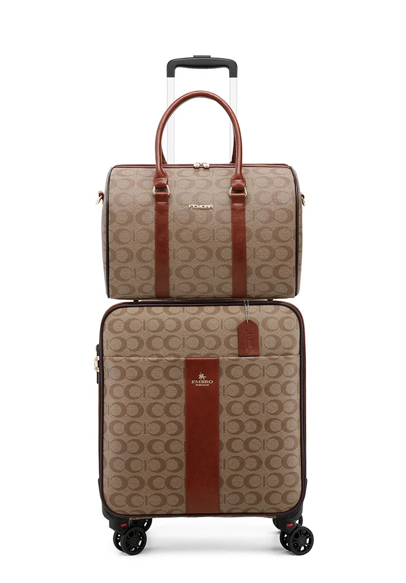 Leather Rolling Luggage Set — Suitcase with Handbag & Carry-On