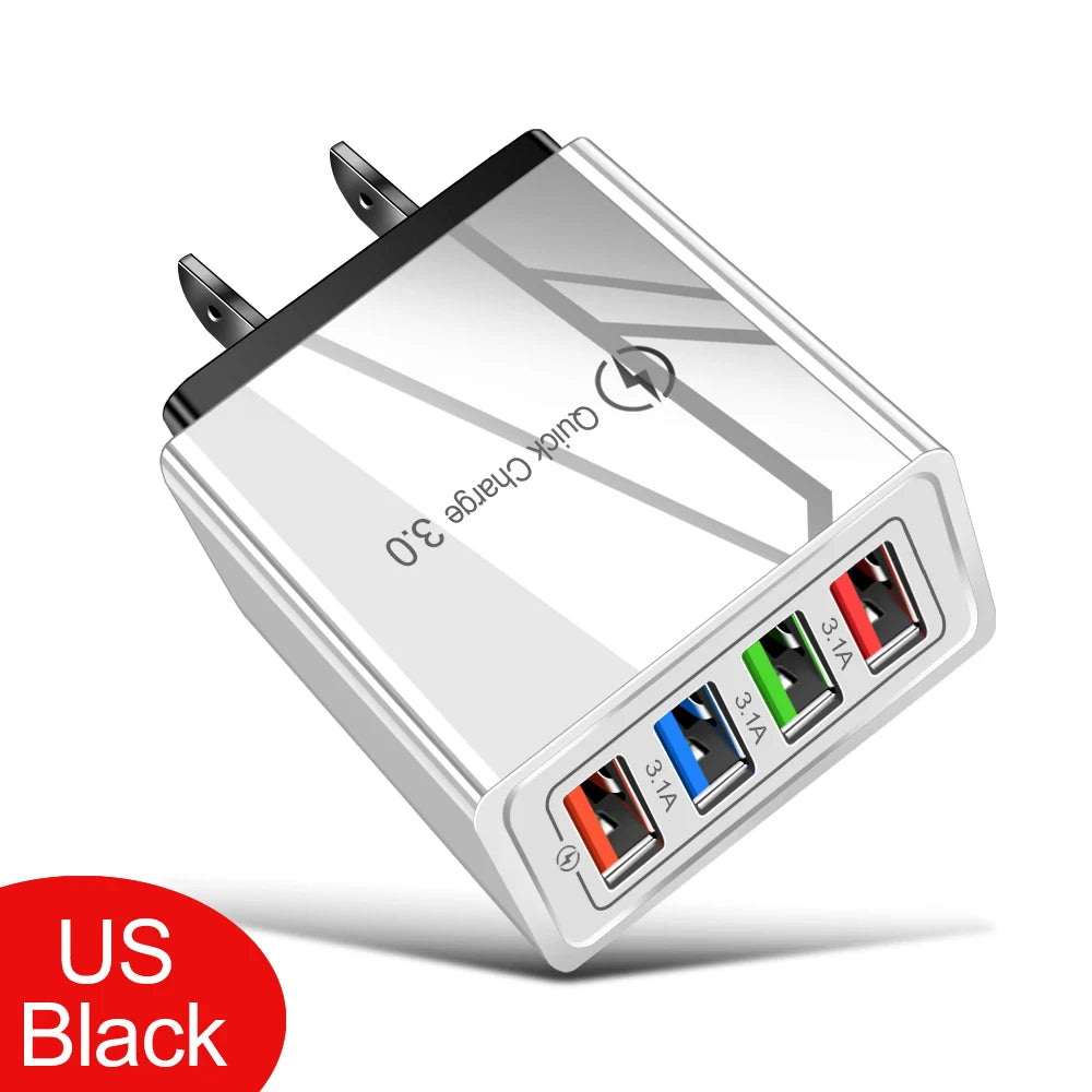 4-Port USB Fast Charger Wall Plug — Quick Charge 3.0 for iPhone & Android