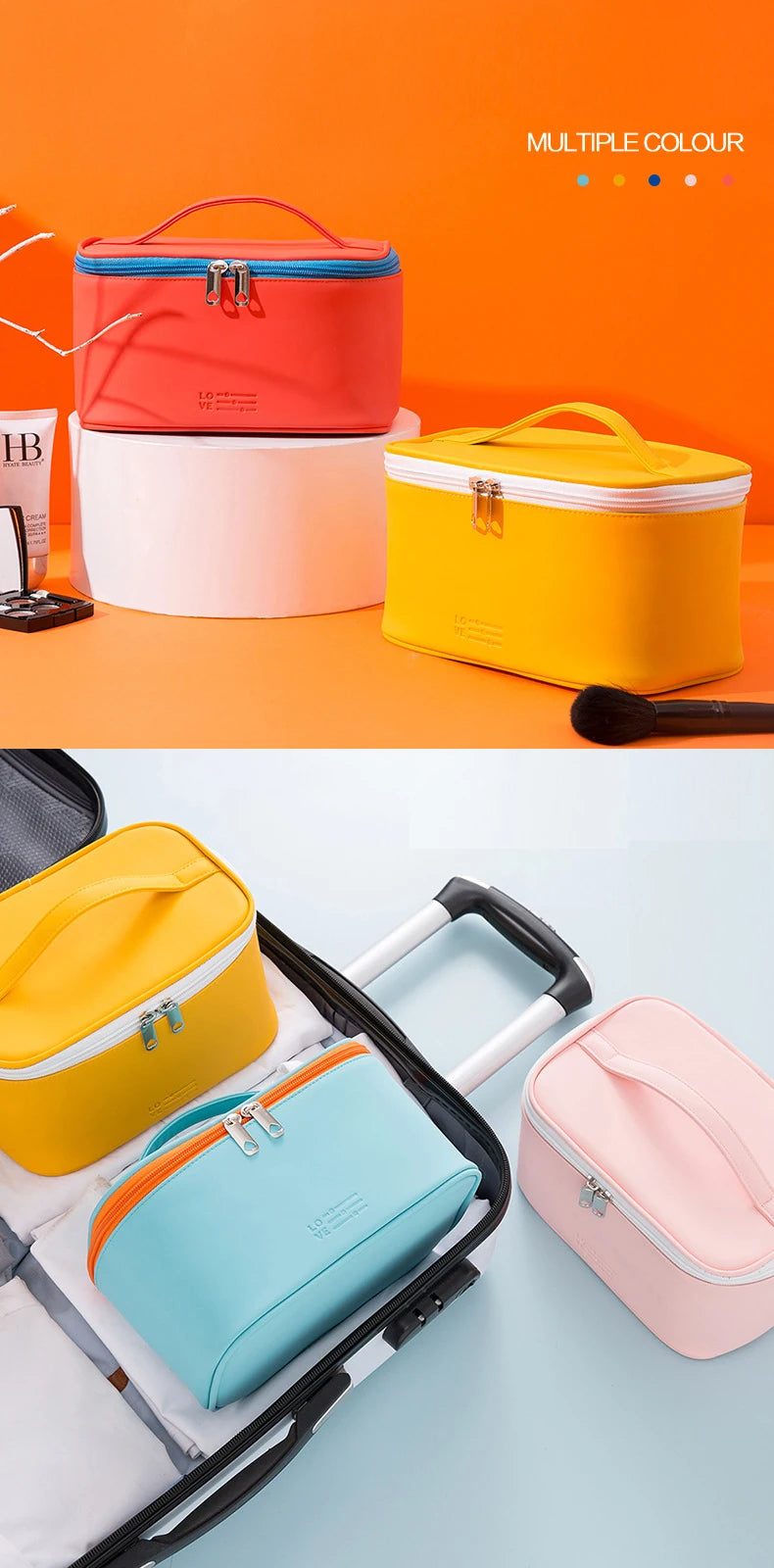 Large Easy-Clean PU Travel Makeup Bag