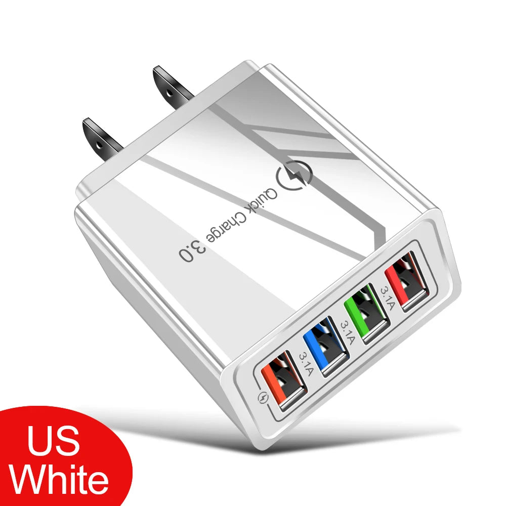 4-Port USB Fast Charger Wall Plug — Quick Charge 3.0 for iPhone & Android