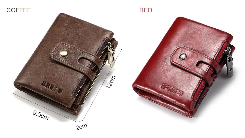 RFID Leather Bifold Wallet — Zip Coin Pocket for Men & Women
