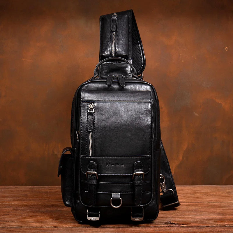 Men's Handmade Leather Chest Bag — Top-Grain Cowhide Sling