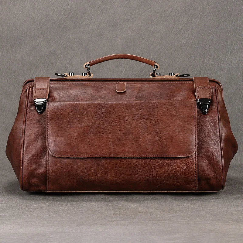 Genuine Leather Travel Duffle Bag – Carry-On Weekend Bag for Men & Women