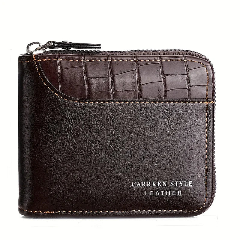 RFID Leather Men's Wallet — Zip Coin Pocket & Card Holder