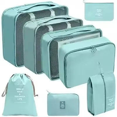 8-Piece Waterproof Travel Packing Cubes Set – Luggage Organiser with Drawstring Pouches