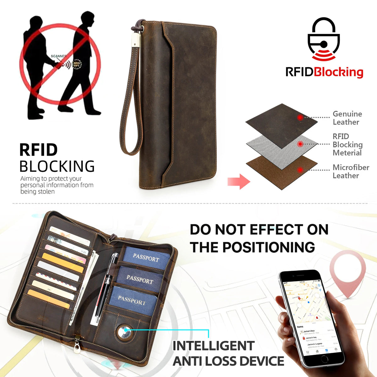 Leather Family Passport Wallet with AirTag Slot