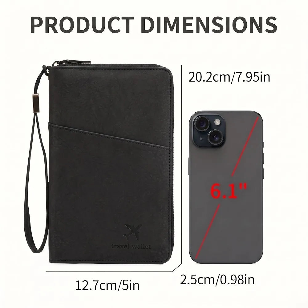 RFID Family Passport Wallet — Leather Travel Organiser with Wrist Strap