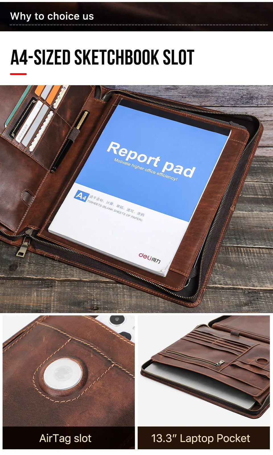 Northbound Leather Portfolio Briefcase — Document Organiser & Travel Folio