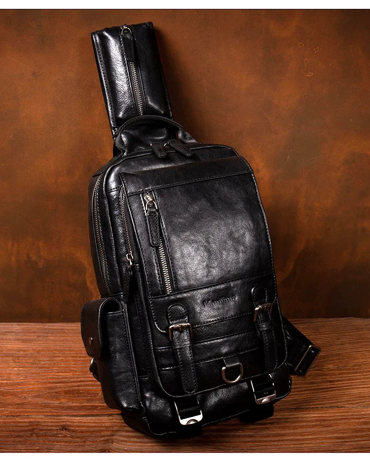 Men's Handmade Leather Chest Bag — Top-Grain Cowhide Sling