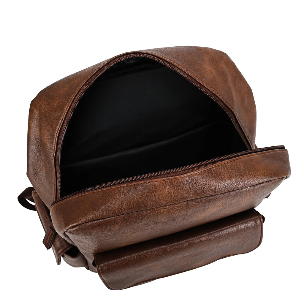 Retro PU Leather Laptop Backpack — Large Capacity Campus & Travel Rucksack