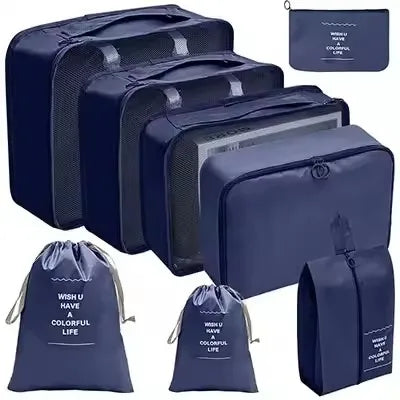 8-Piece Waterproof Travel Packing Cubes Set – Luggage Organiser with Drawstring Pouches