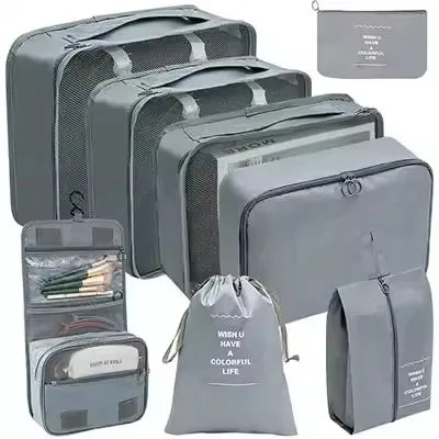 8-Piece Waterproof Travel Packing Cubes Set – Luggage Organiser with Drawstring Pouches
