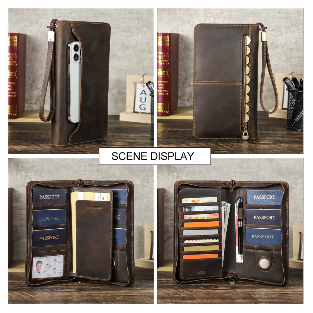 Leather Family Passport Wallet with AirTag Slot