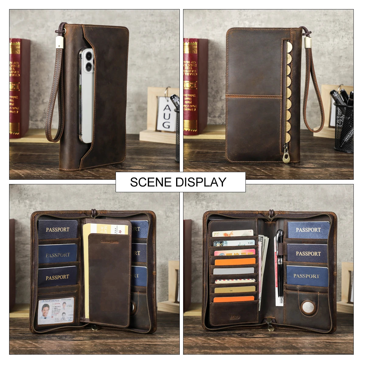 Leather Family Passport Wallet with AirTag Slot