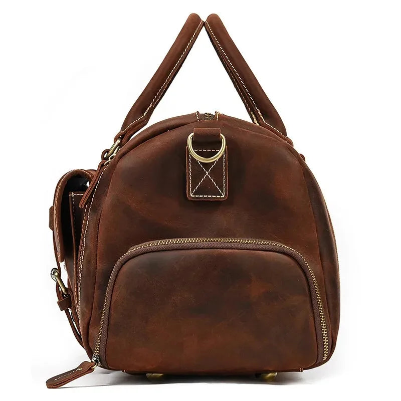 Crazy Horse Leather Travel Bag with Shoe Compartment