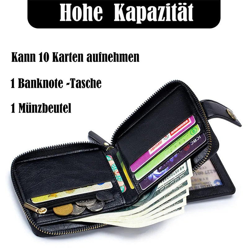 RFID Leather Men's Wallet — Zip Coin Pocket & Card Holder