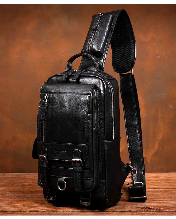 Men's Handmade Leather Chest Bag — Top-Grain Cowhide Sling