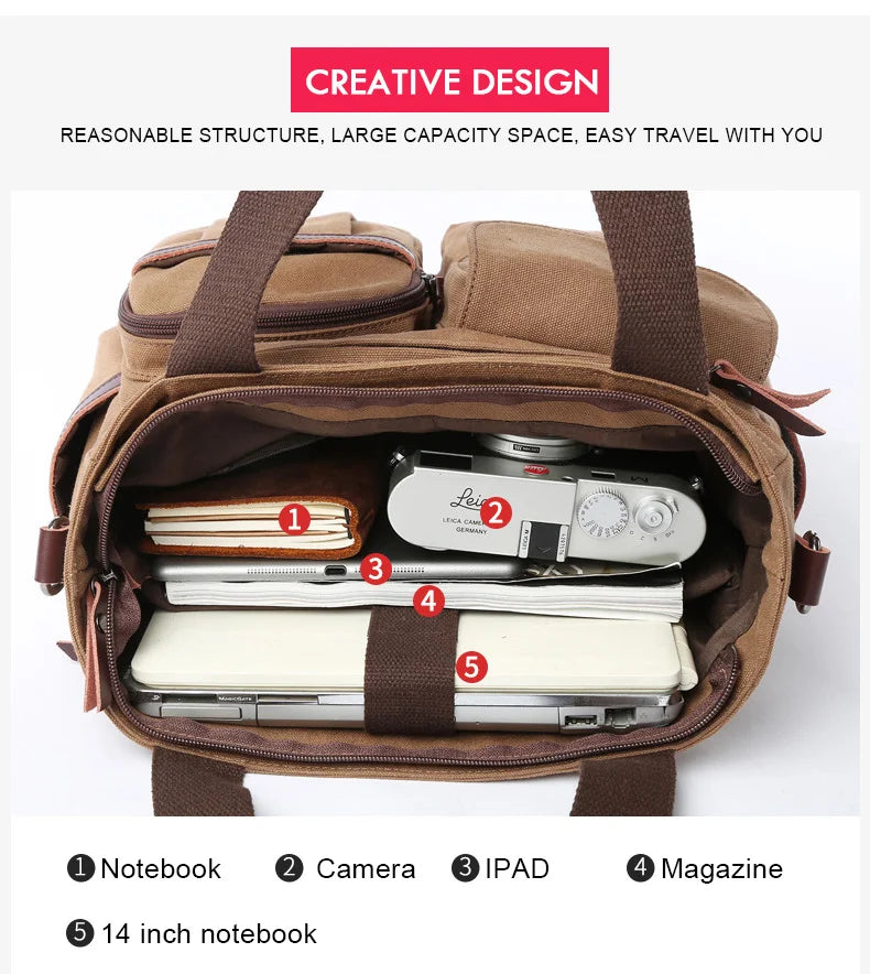 Canvas Messenger Bag for Travel & Work