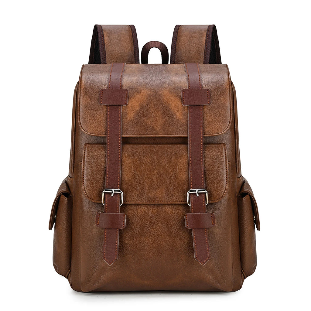 Retro PU Leather Laptop Backpack — Large Capacity Campus & Travel Rucksack