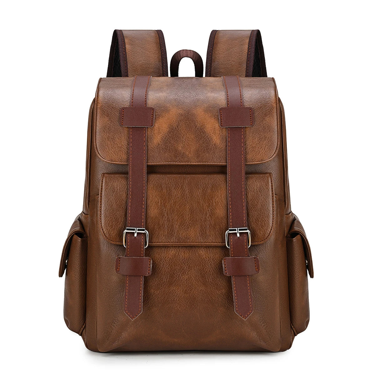 Retro PU Leather Laptop Backpack — Large Capacity Campus & Travel Rucksack