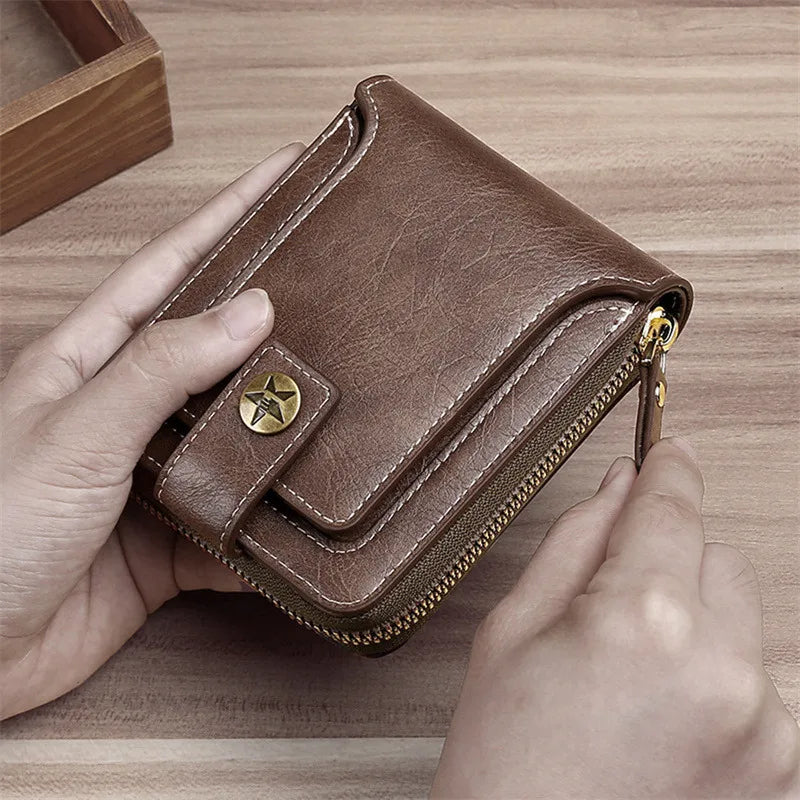RFID Leather Men's Wallet — Zip Coin Pocket & Card Holder