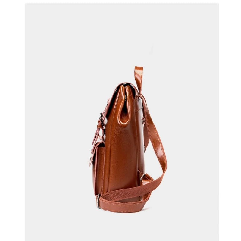 Women Genuine Leather Backpack Durable Cowhide Laptop Bag 14 Inch Multiple Pocket British Vintage College Style Unisex Rucksack