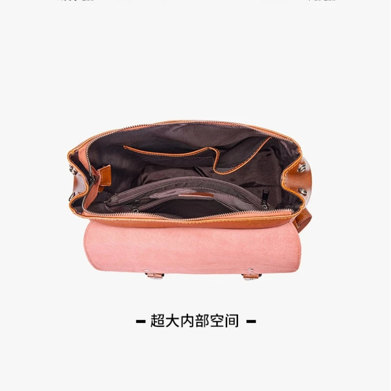 Women Genuine Leather Backpack Durable Cowhide Laptop Bag 14 Inch Multiple Pocket British Vintage College Style Unisex Rucksack