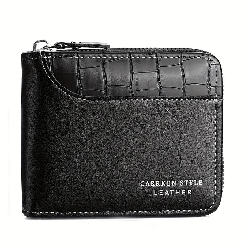 RFID Leather Men's Wallet — Zip Coin Pocket & Card Holder