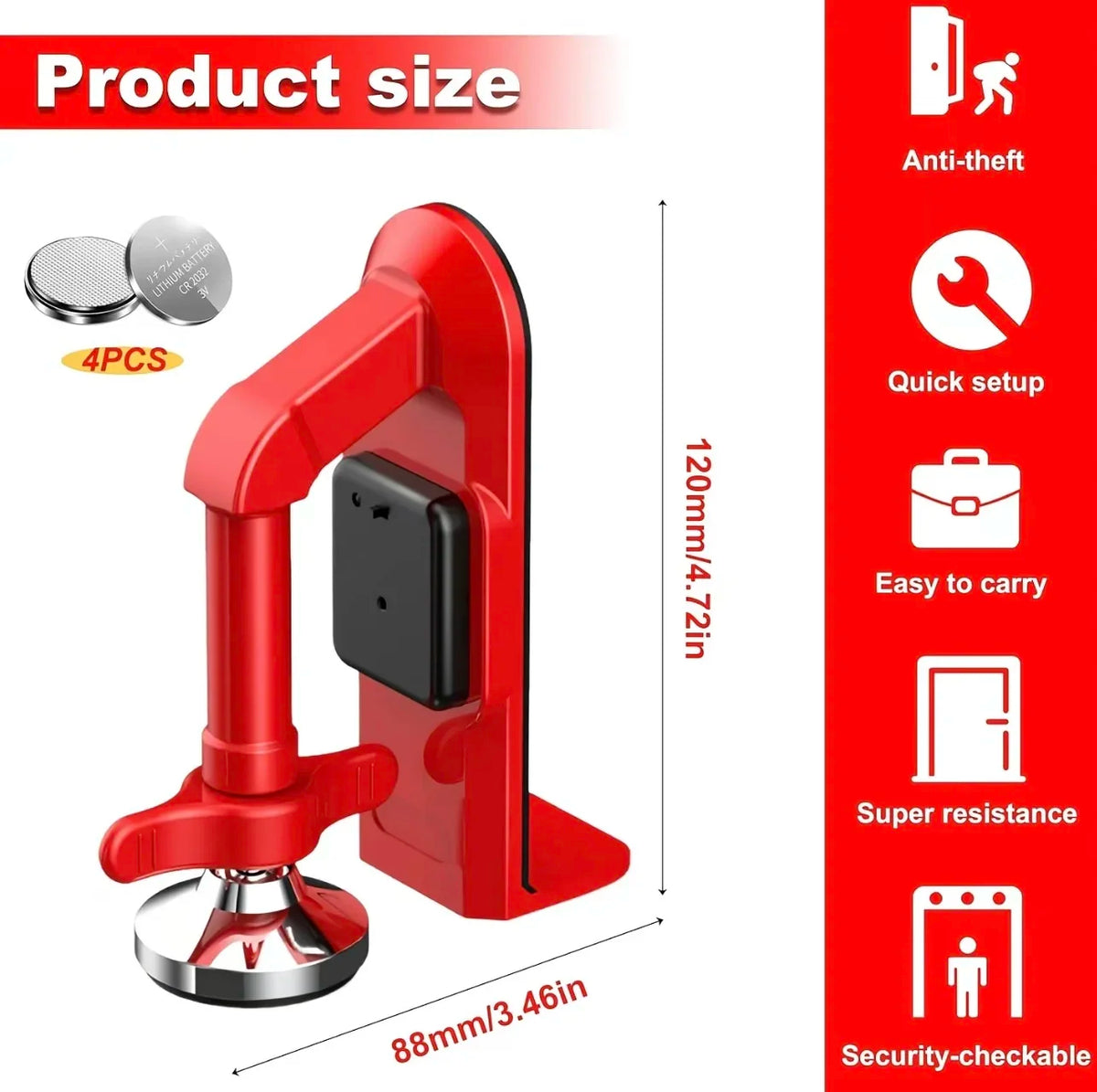 Portable Alloy Door Stopper with Optional Alarm