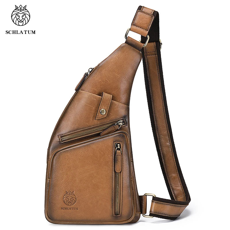 Genuine Leather Crossbody Chest Bag — Vintage Multifunction Travel Sling