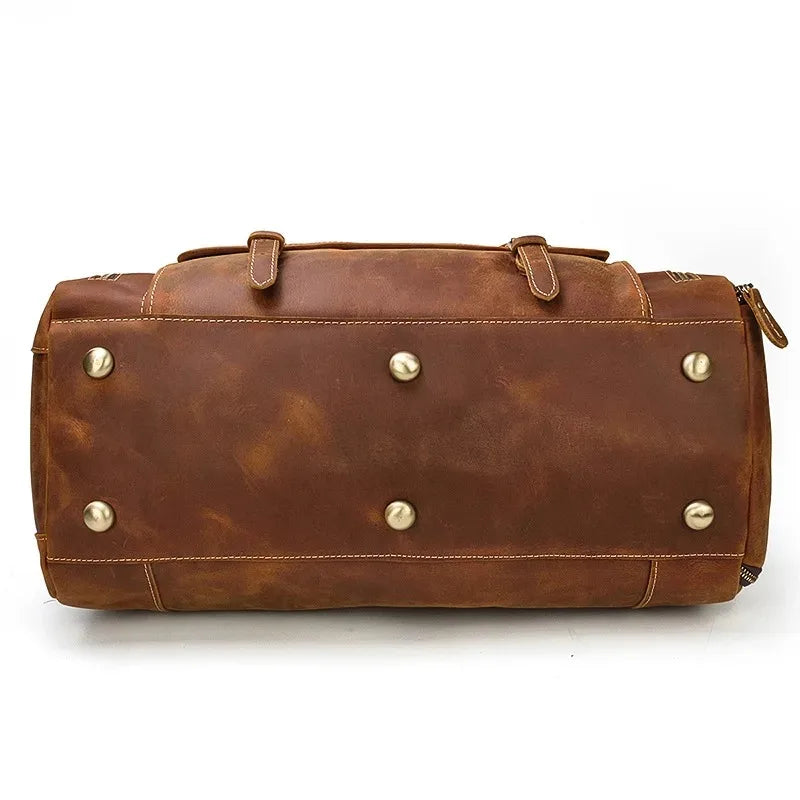 Crazy Horse Leather Travel Bag with Shoe Compartment