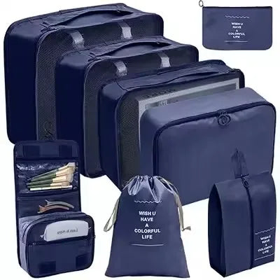 8-Piece Waterproof Travel Packing Cubes Set – Luggage Organiser with Drawstring Pouches