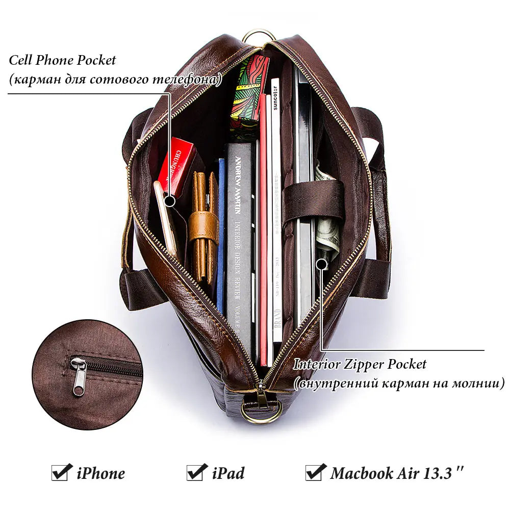 Men's Genuine Leather Briefcase – Laptop & Office Shoulder Bag