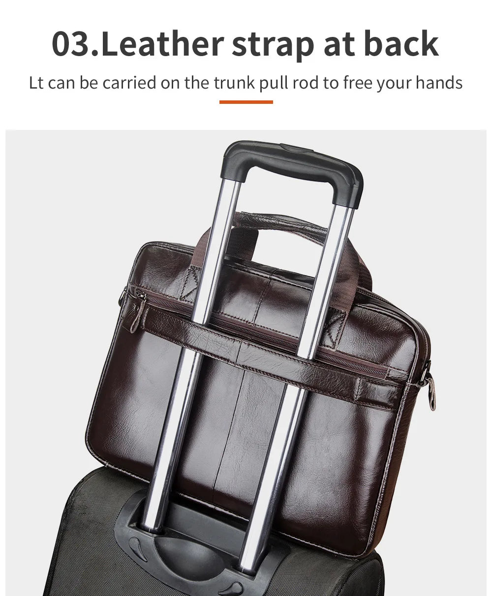 Genuine Leather Briefcase – 14" Laptop Crossbody Messenger Bag