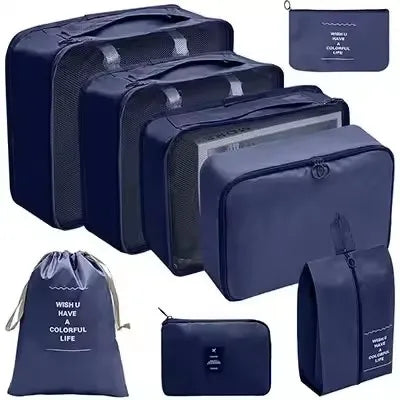 8-Piece Waterproof Travel Packing Cubes Set – Luggage Organiser with Drawstring Pouches