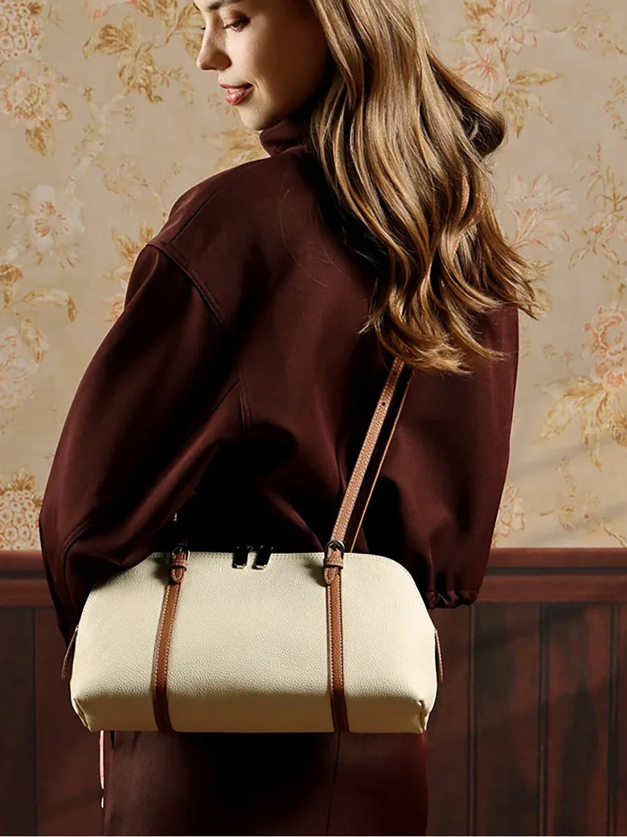 Women's Structured Leather Baguette Bag