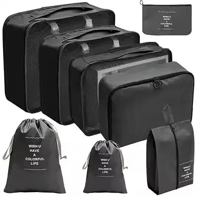 8-Piece Waterproof Travel Packing Cubes Set – Luggage Organiser with Drawstring Pouches