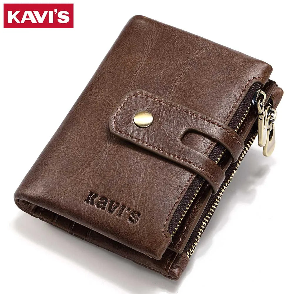 RFID Leather Bifold Wallet — Zip Coin Pocket for Men & Women