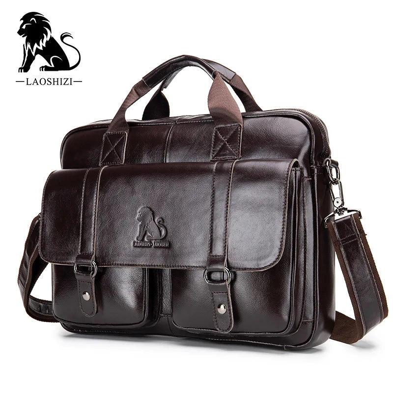 Genuine Leather Briefcase – 14" Laptop Crossbody Messenger Bag