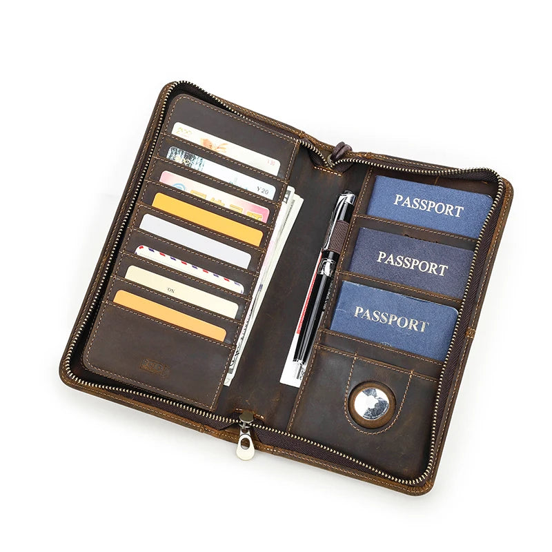 Leather Family Passport Wallet with AirTag Slot