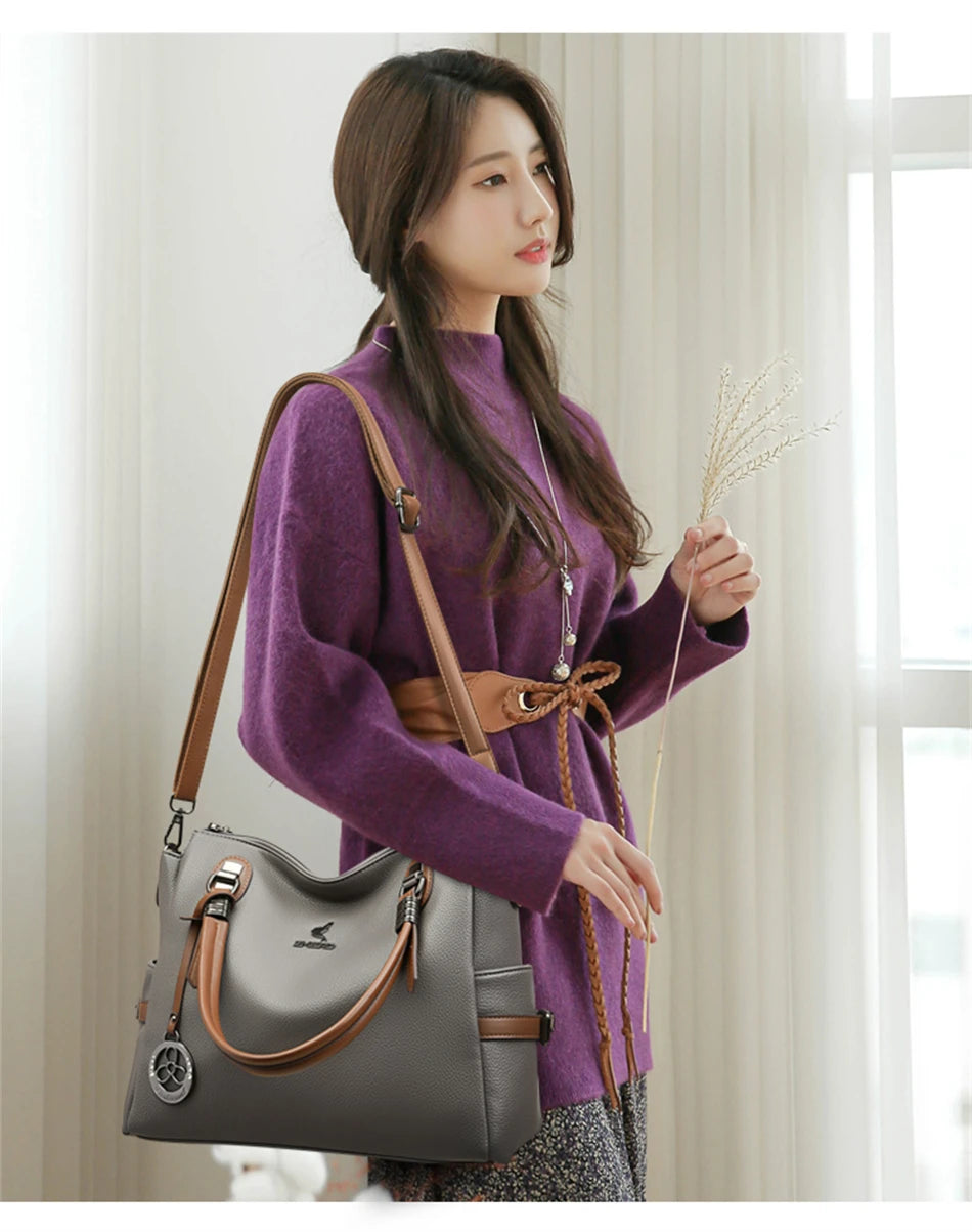Women's Genuine Leather Crossbody Shoulder Bag – Large Luxury Handbag