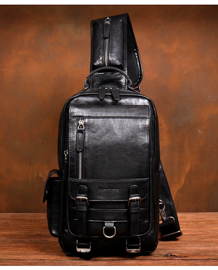 Men's Handmade Leather Chest Bag — Top-Grain Cowhide Sling