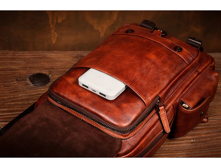 Men's Handmade Leather Chest Bag — Top-Grain Cowhide Sling