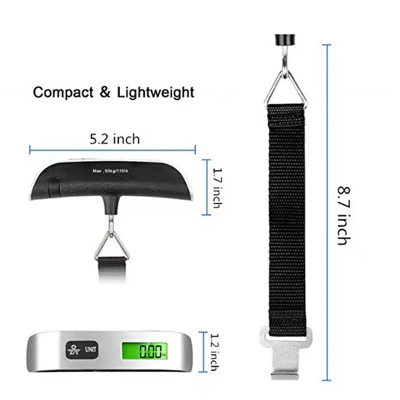 Portable Digital Luggage Scale — 110lb/50kg LCD Hanging Weigher