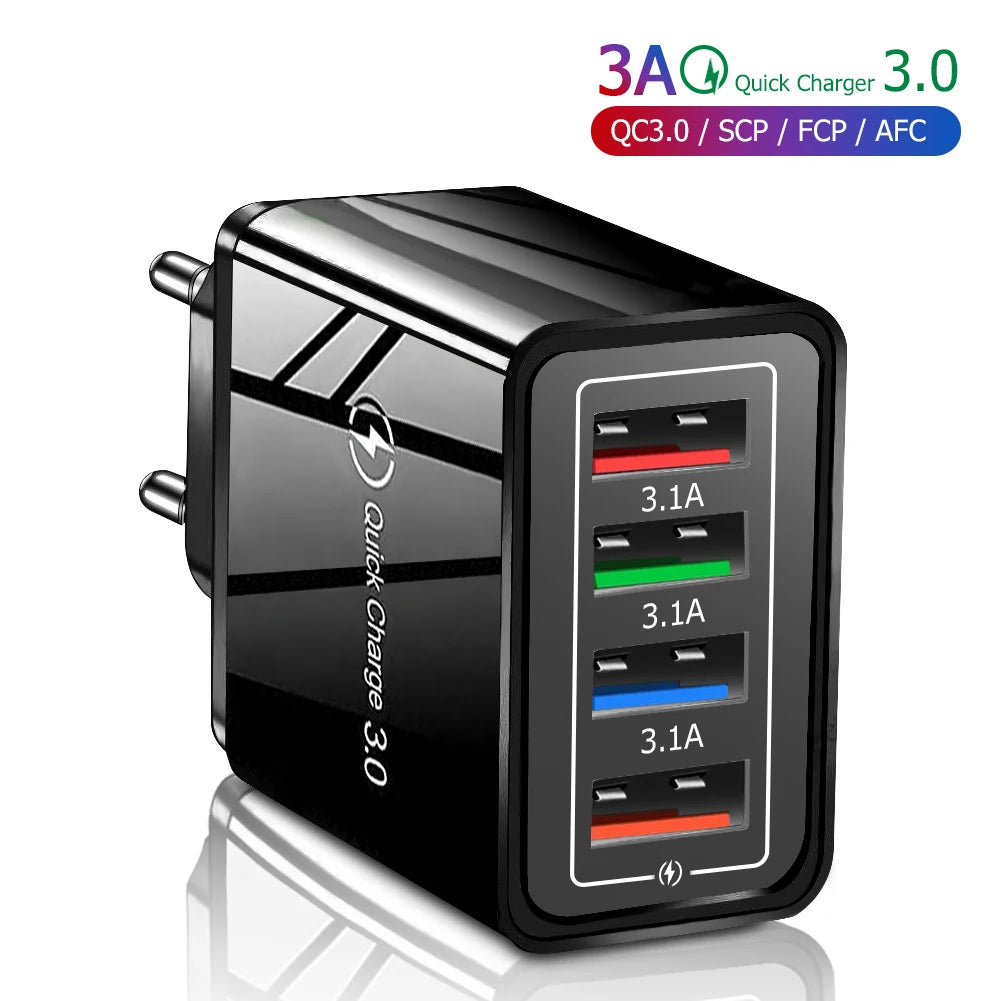 4-Port USB Fast Charger Wall Plug — Quick Charge 3.0 for iPhone & Android